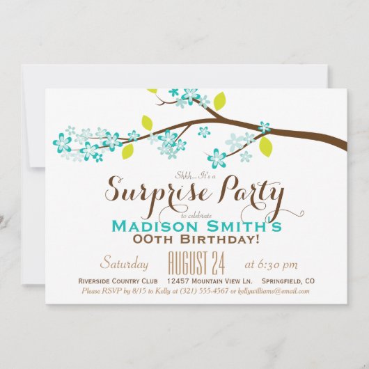 Turquoise, Limoen, Bruin Verjaardag Surprise Party Kaart (Voorkant)