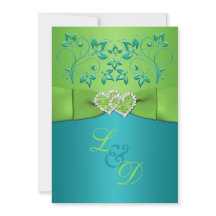 Turquoise, Limoen Floral Joined Hearts Invitation