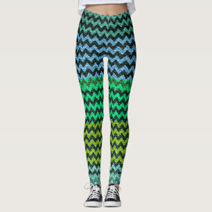 Turquoise Limoen Mint Chevron Modern Leather Leggings