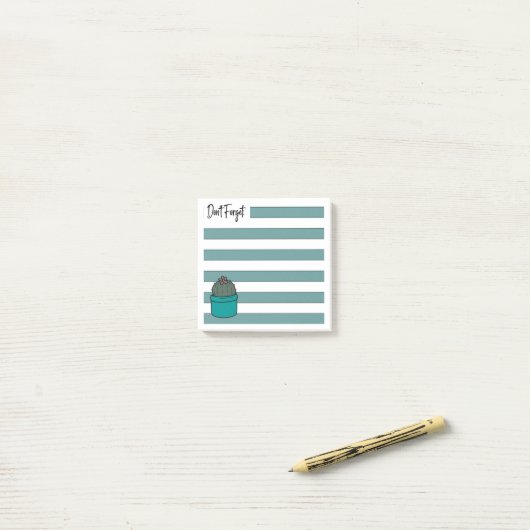 Turquoise | Lined | Potted Cactus Post-it® Notes (Op bureau)
