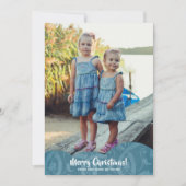 Turquoise Linen Filigree Foto Kerstmis Feestdagenkaart (Voorkant)