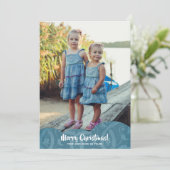 Turquoise Linen Filigree Foto Kerstmis Feestdagenkaart (Staand voorkant)