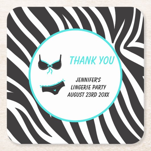 Turquoise lingeriefeest bedankt kartonnen onderzetters (Voorkant)