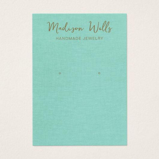 Turquoise linnen oorbel display houder visitekaartje (Voorkant)