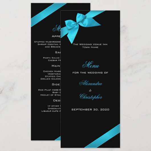 Turquoise Lint Bruiloftsmenu Menu (Voorkant / Achterkant)