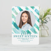 Turquoise linten foto uitnodiging (Staand voorkant)