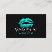 Turquoise Lips Makeup Artist Plain Black Salon Visitekaartje (Voorkant)