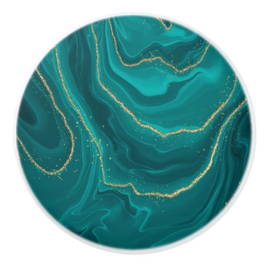 Turquoise liquid marble gold accent keramische knop (Voorkant)