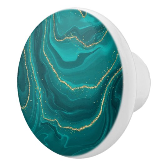 Turquoise liquid marble gold accent keramische knop (Rechts)