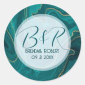 Turquoise liquid marble gold accent ronde sticker (Voorkant)