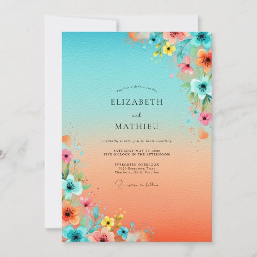 Turquoise Lively Tropical Wedding Kaart (Voorkant)