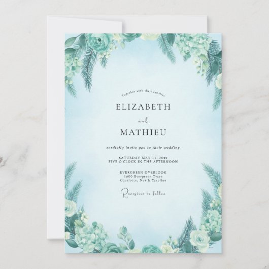 Turquoise Loof Eucalyptus Bruiloft Kaart (Voorkant)