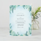 Turquoise Loof Eucalyptus Bruiloft Kaart (Staand voorkant)