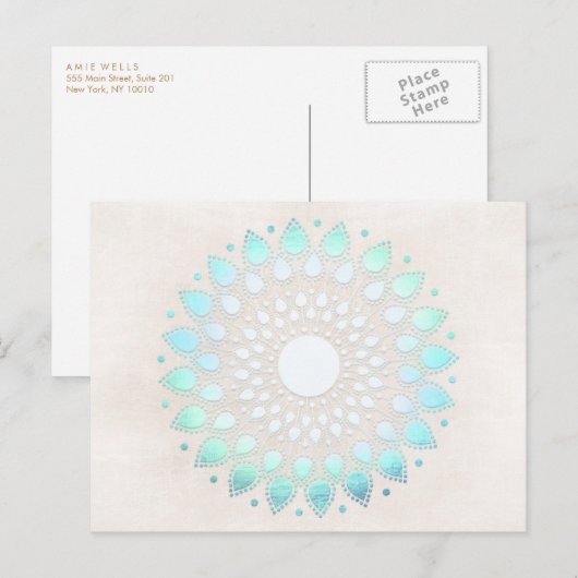 Turquoise Lotus Floral Mandala Briefkaart (Voorkant / Achterkant)