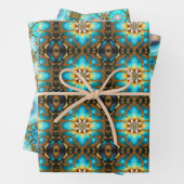 Turquoise Lotus Fractal Pattern Inpakpapier Vel (In situ)