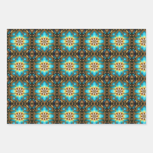 Turquoise Lotus Fractal Pattern Inpakpapier Vel (Voorkant)
