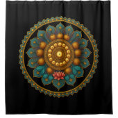Turquoise Lotus Mandala - Black Boho Graphic Art Douchegordijn (Voorkant)