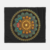 Turquoise Lotus Mandala - Black Boho Graphic Art Fleece Deken (Voorkant (Horizontaal))