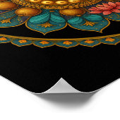 Turquoise Lotus Mandala - Black Boho Graphic Art Poster (Hoek)