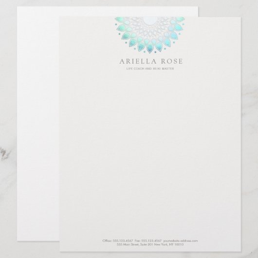 Turquoise Lotus Mandala Briefhoofd (Voorkant / Achterkant)