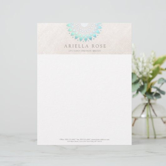 Turquoise Lotus Mandala Gepersonaliseerd Briefhoofd (Staand voorkant)