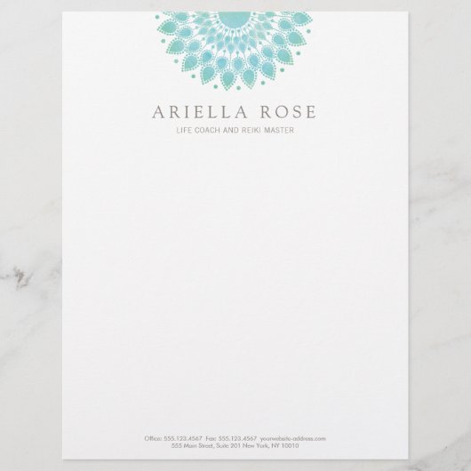 Turquoise Lotus Mandala Gepersonaliseerd Briefhoofd (Voorkant)