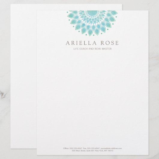 Turquoise Lotus Mandala Gepersonaliseerd Briefhoofd (Voorkant / Achterkant)