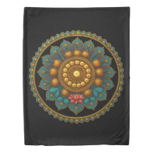 Turquoise Lotus Mandala - Reversible Black Boho