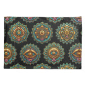 Turquoise Lotus Mandala - Reversible Black Boho Kussensloop (Achterkant)
