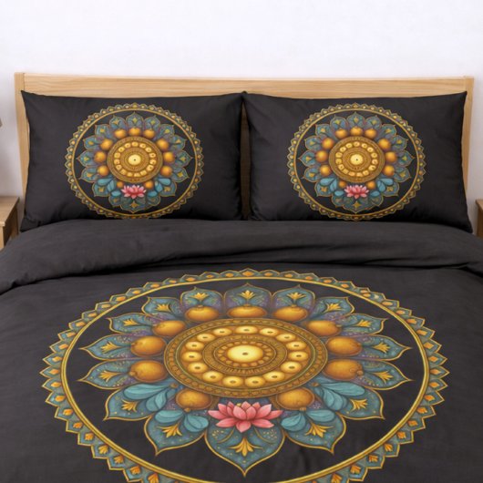 Turquoise Lotus Mandala - Reversible Black Boho Kussensloop