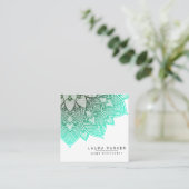 Turquoise Lotus Mandala Yoga Instructor Vierkante Visitekaartje (Staand voorkant)