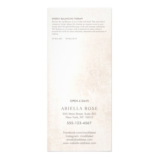 Turquoise Lotus Massage Therapist Price List Menu (Achterkant)