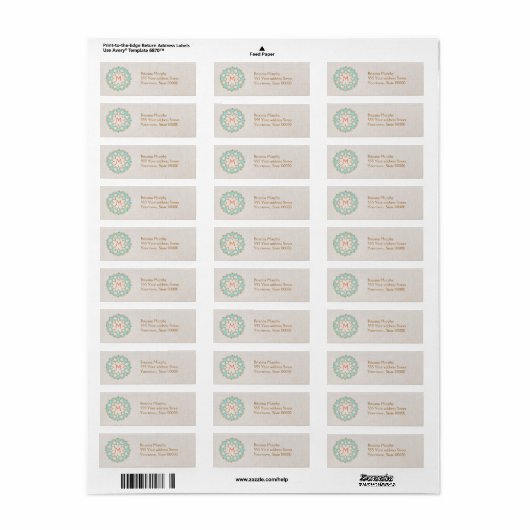 Turquoise Lotus Monogrammed Return Address Labels (Full Sheet)