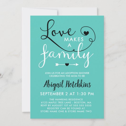 Turquoise Love maakt een gezinadoptieschower Kaart (Voorkant)