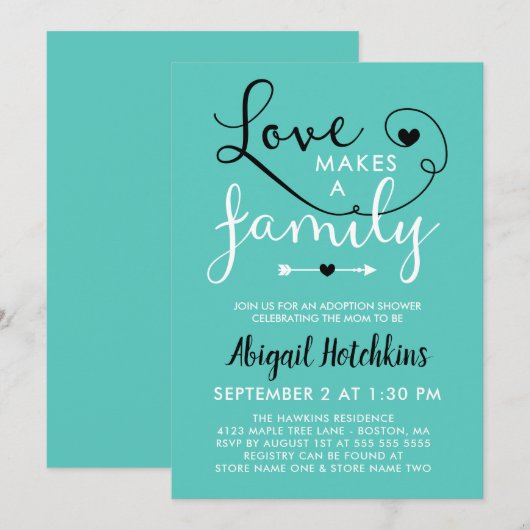 Turquoise Love maakt een gezinadoptieschower Kaart (Voorkant / Achterkant)