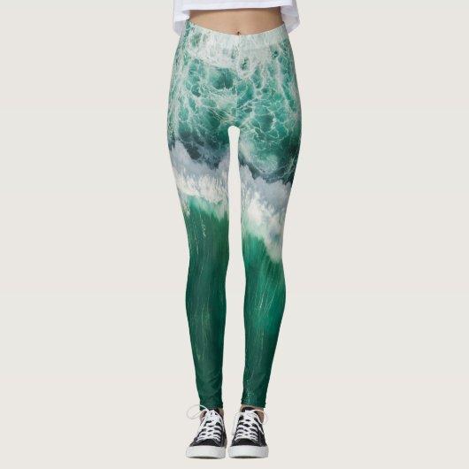 Turquoise luchtgolf: drone shot leggings (Voorkant)