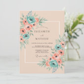 Turquoise Luchtige Aquarel Bruiloft Kaart (Staand voorkant)