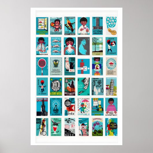 Turquoise Luciferdoosje Label Collage, Vintage Poster (Voorkant)