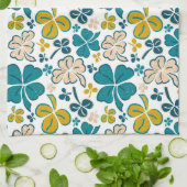 Turquoise Lucky 4 Leaves Shamrocks Clover Pattern Theedoek (Gevouwen)