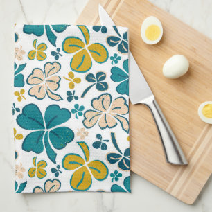 Turquoise Lucky 4 Leaves Shamrocks Clover Pattern Theedoek