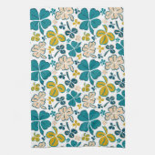 Turquoise Lucky 4 Leaves Shamrocks Clover Pattern Theedoek (Verticaal)