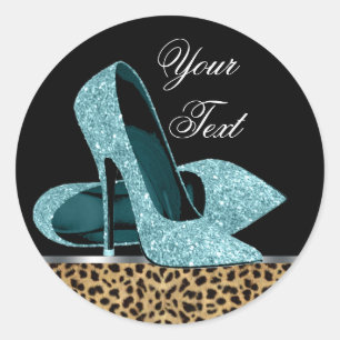 Turquoise Luipaard Hoge Hak Schoenen Stickers