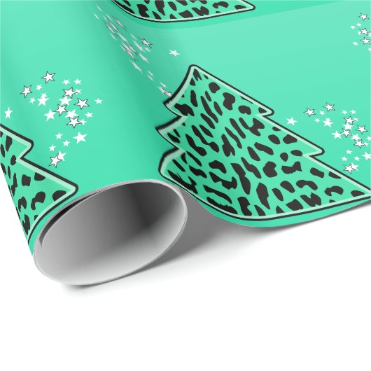 Turquoise Luipaard Jachtluipaard Kerstboom Cadeaupapier (Rol Hoek)