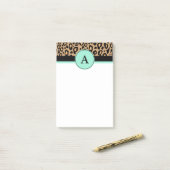 Turquoise Luipaard Monogram Afdruk Post It Notitie Post-it® Notes (Op bureau)