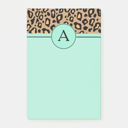Turquoise Luipaard Monogram Kladblok Post-It Notit Post-it® Notes (Voorkant)