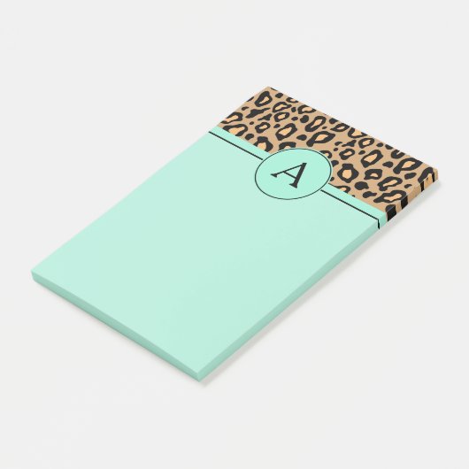 Turquoise Luipaard Monogram Post It Notities Post-it® Notes (Schuin)