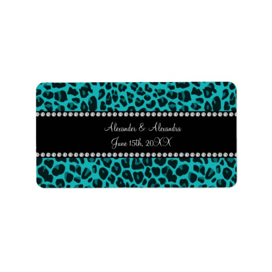 Turquoise luipaard patroon bruiloft gunsten etiket (Voorkant)