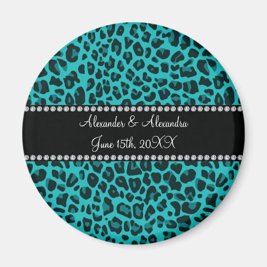 Turquoise luipaard patroon bruiloft gunsten magneet (Voorkant)