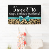 Turquoise Luipaard Print Sweet 16 Verjaardagsfeest Spandoek (Insitu)