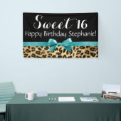 Turquoise Luipaard Print Sweet 16 Verjaardagsfeest Spandoek (Beurs)
